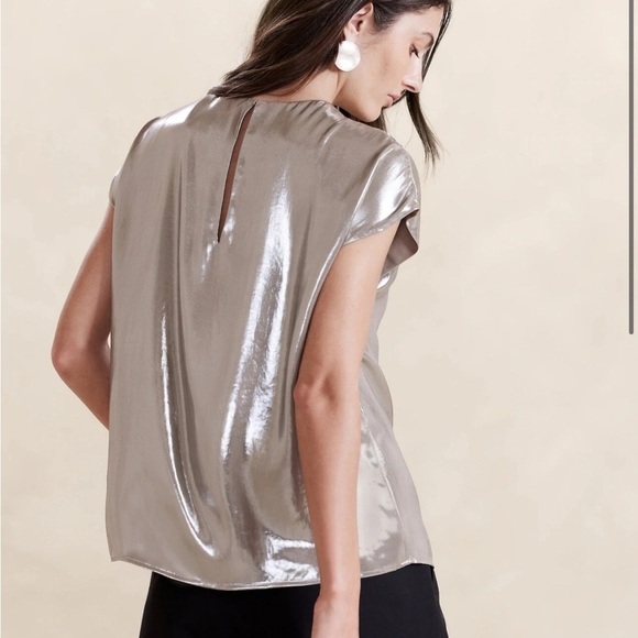 Banana Republic Maxime Metallic Champagne Gold Short Sleeve Sleeveless Top XXL - Picture 2 of 11